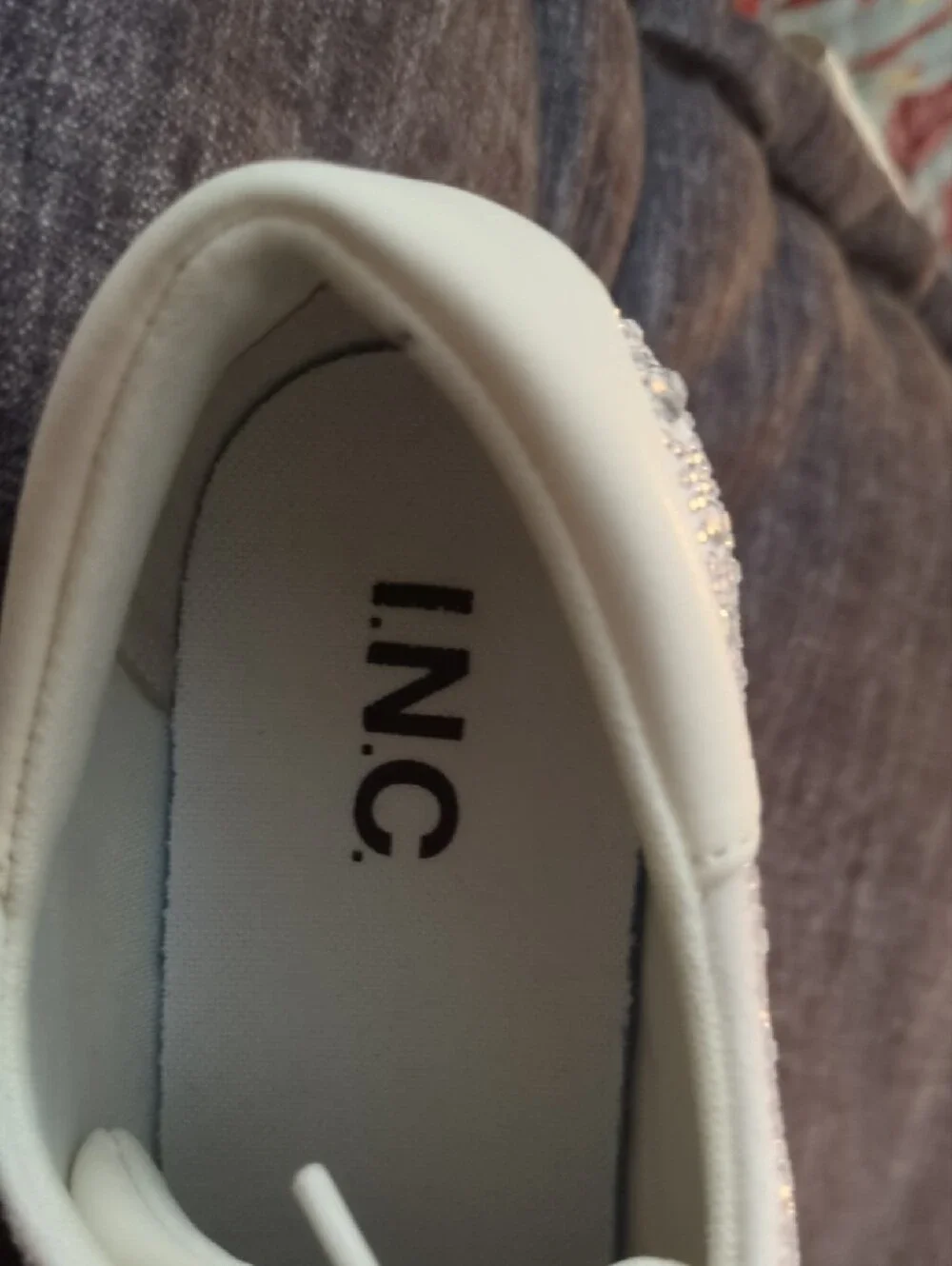 INC International Concepts White Crystal Embellished Lace-Up Sneakers